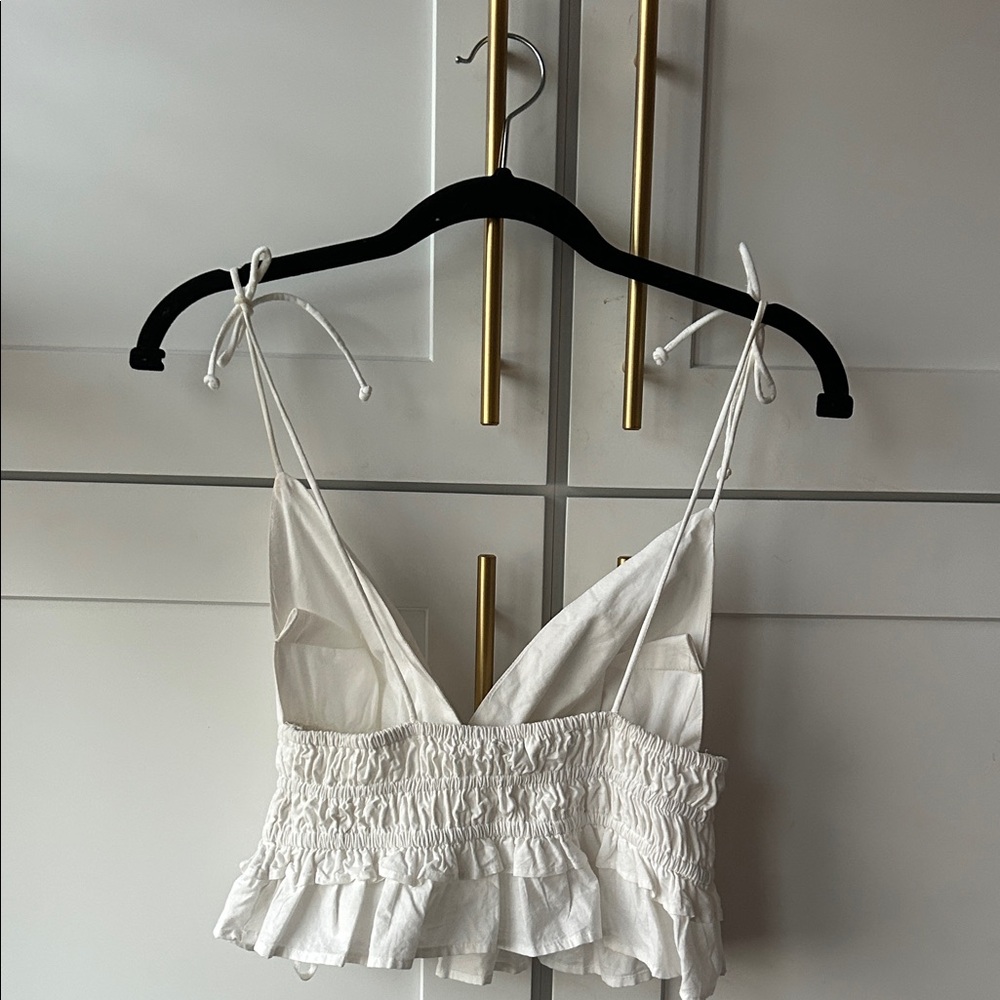 White Ruffled Cropped Tank Shirt - Picture 4 of 4